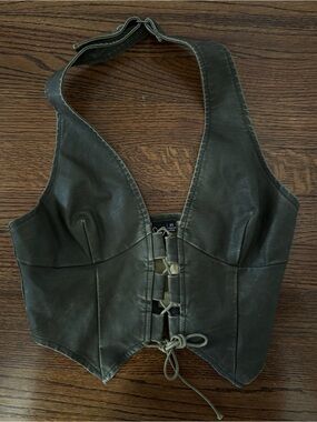 Faux Leather Halter Top in Dark Olive